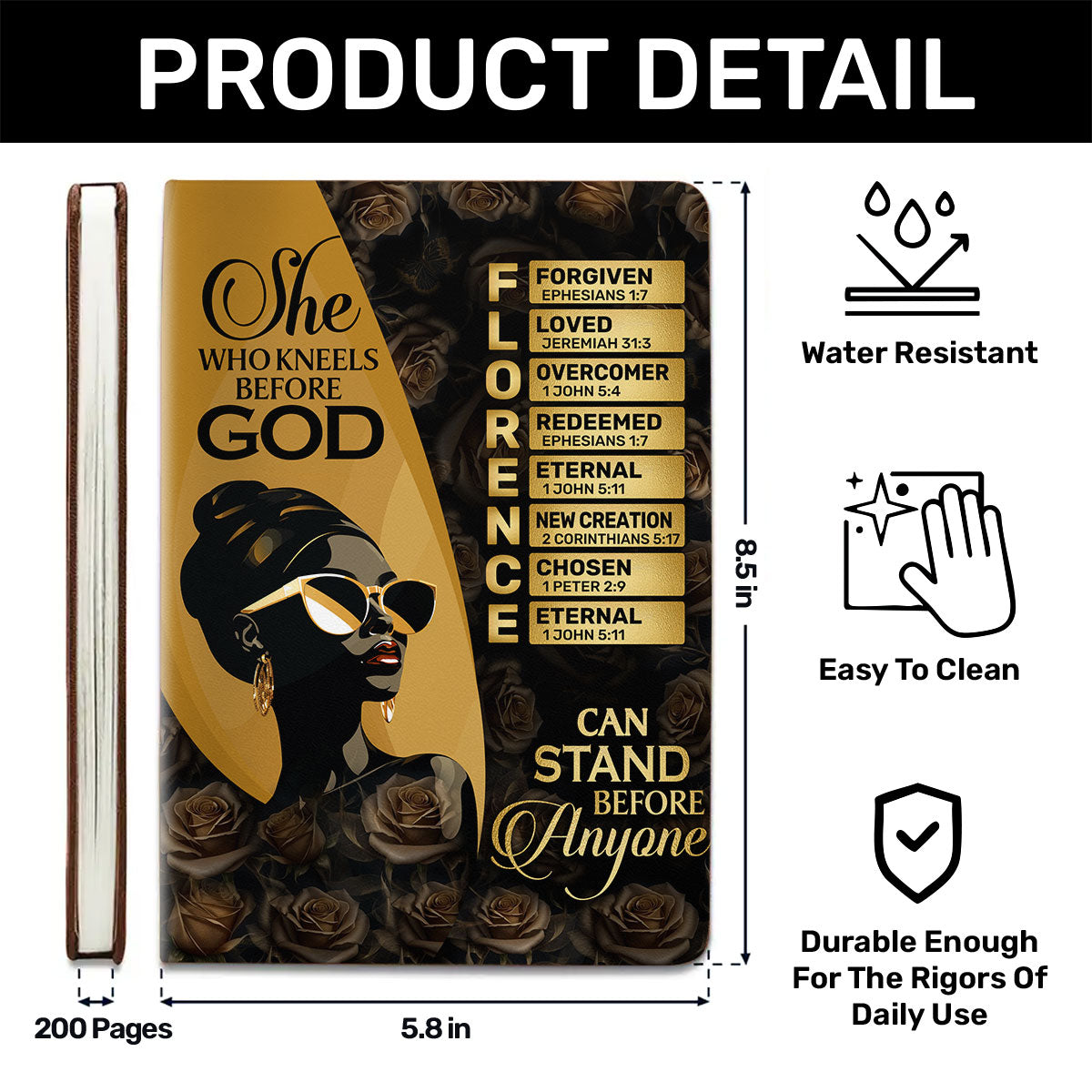 She Who Kneels Before God Can Stand Before Anyone | Personalized Leather Cover Notebook