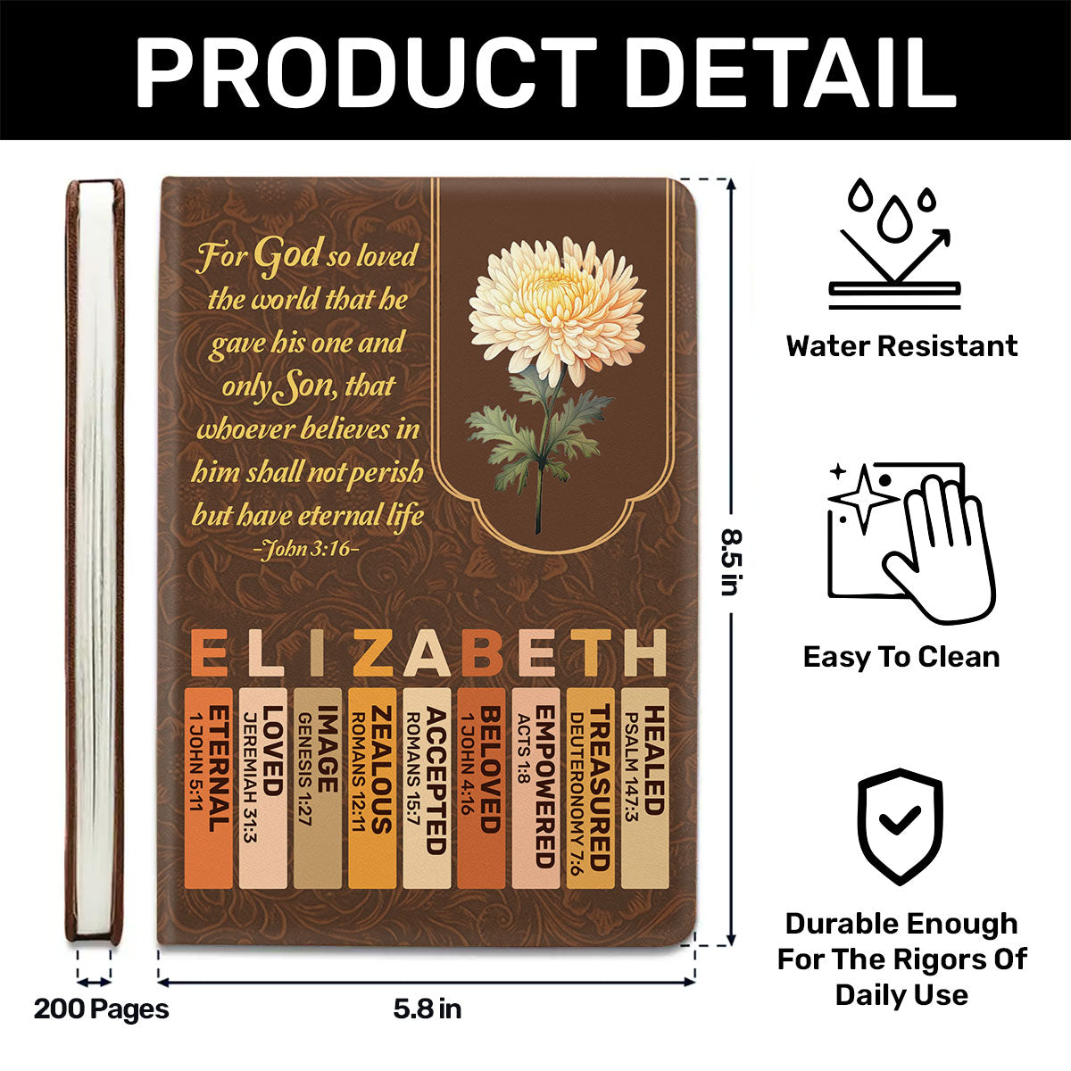 Birth Flower Month | Personalized Leather Cover Notebook