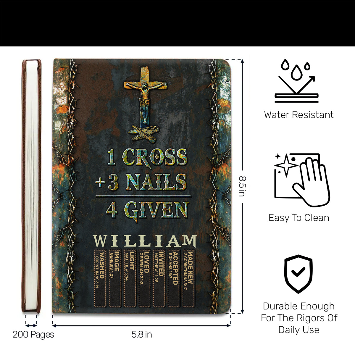 1 Cross 3 Nails 4 Given | Personalized Leather Cover Notebook