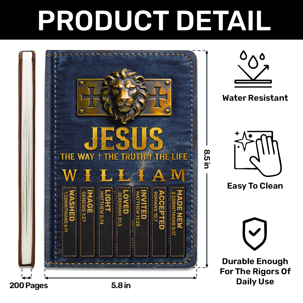 Jesus The Way The Truth The Life | Personalized Leather Cover Notebook