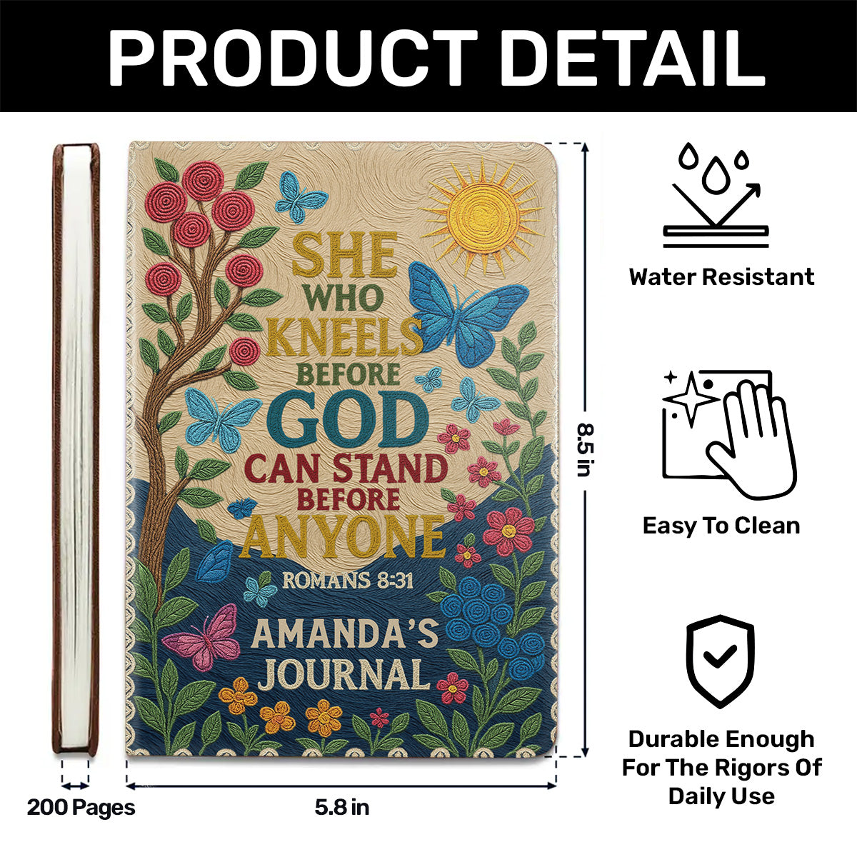 She Who Kneels Before God Can Stand Before Anyone | Personalized Leather Cover Notebook