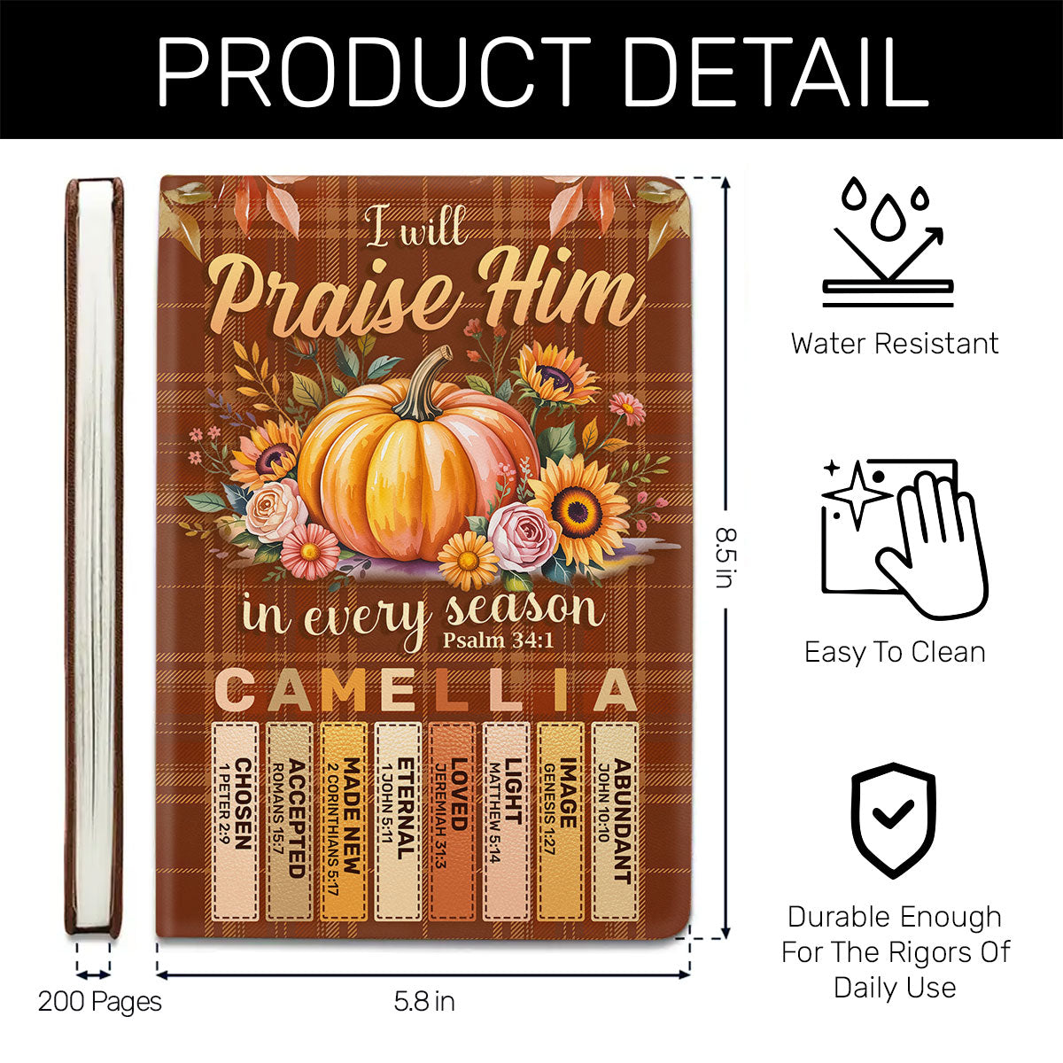 I Will Praise Him In Every Season | Personalized Leather Cover Notebook
