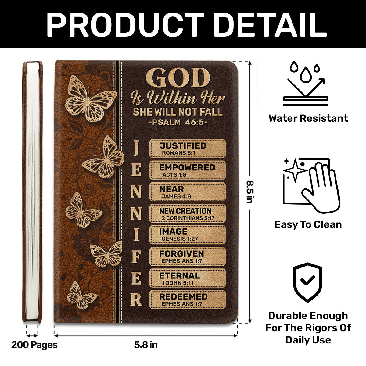 God Is Within Her She Will Not Fall | Personalized Leather Cover Notebook