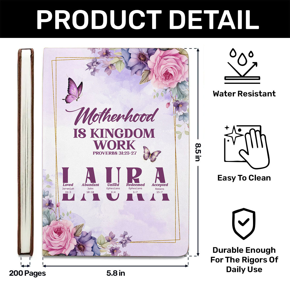 Motherhood is Kingdom Work | Personalized Leather Cover Notebook