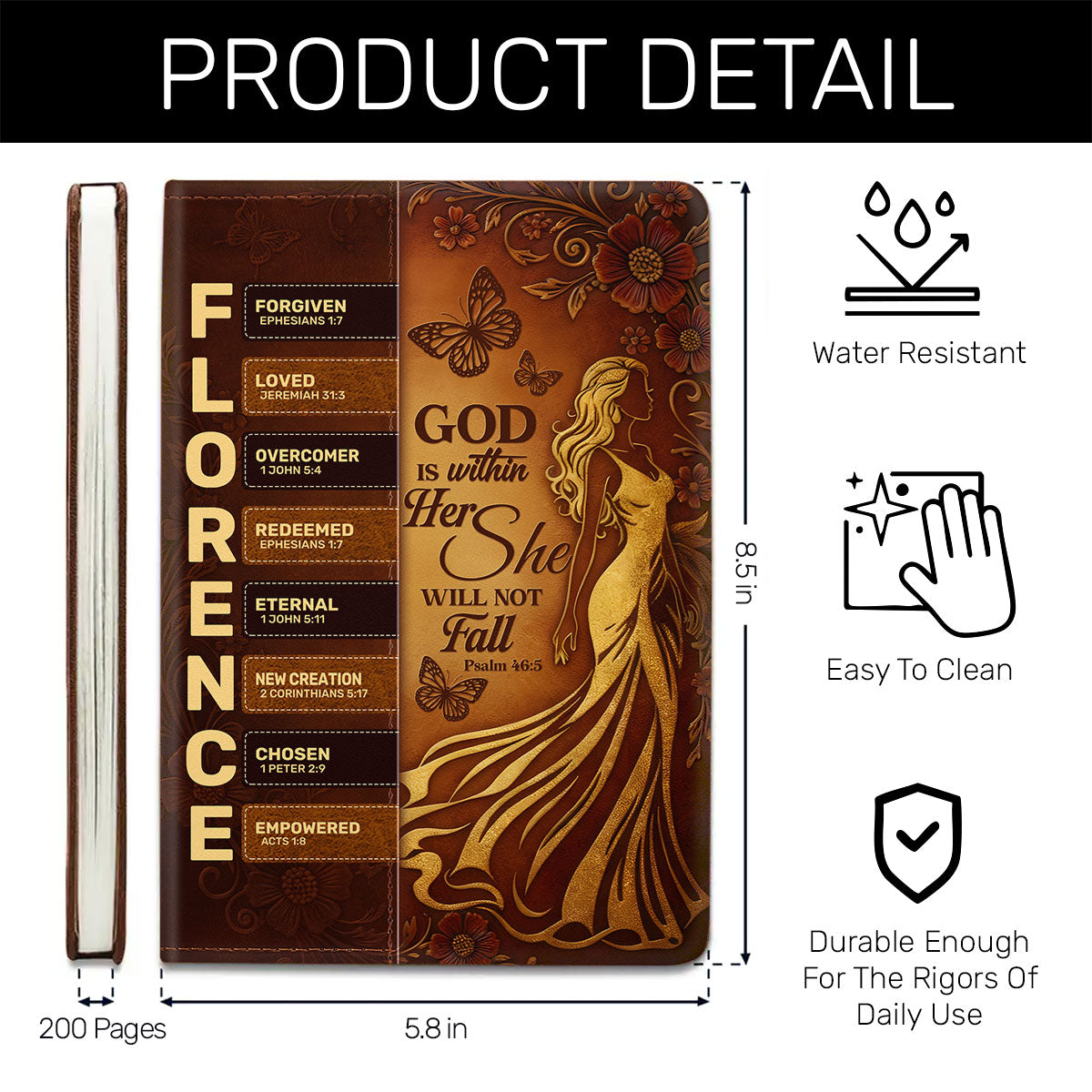God Is Within Her She Will Not Fall | Personalized Leather Cover Notebook