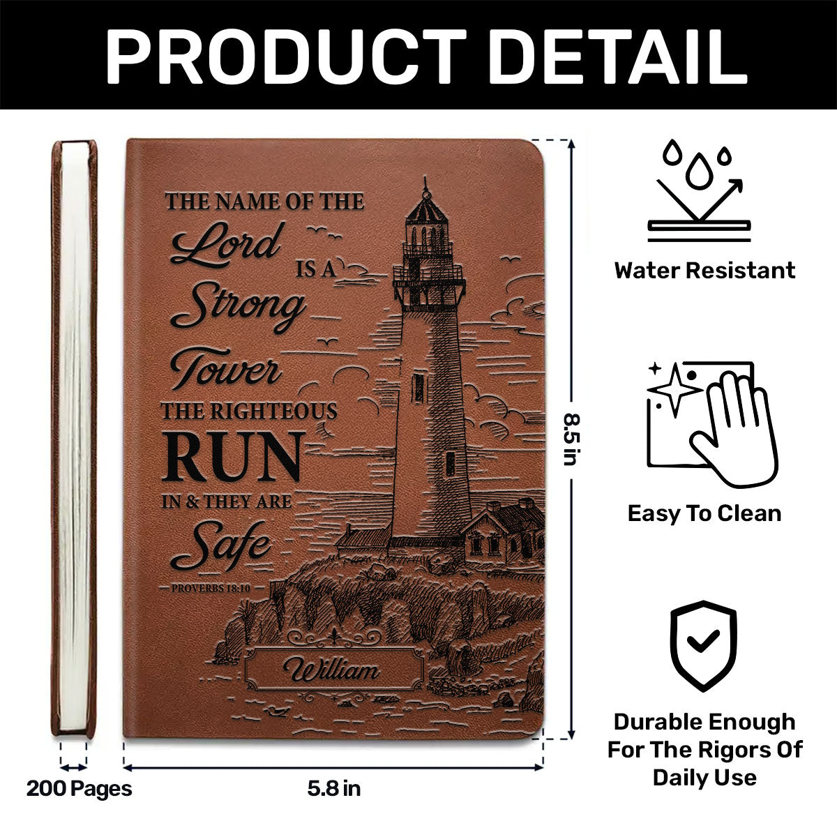 The Name Of The Lord Is A Strong Tower | Personalized Leather Cover Notebook