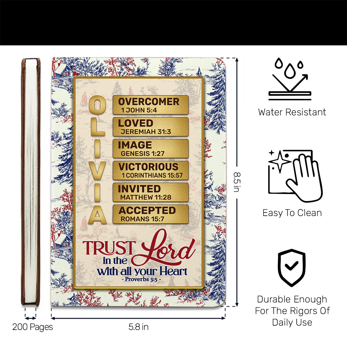 Trust In The Lord With All Your Heart | Personalized Leather Cover Notebook