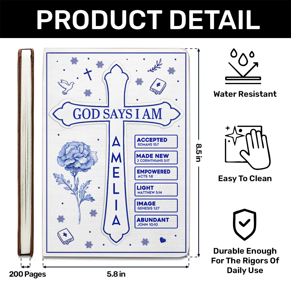 God Says I Am Toile De Jouy Birth Month Flower | Personalized Leather Cover Notebook