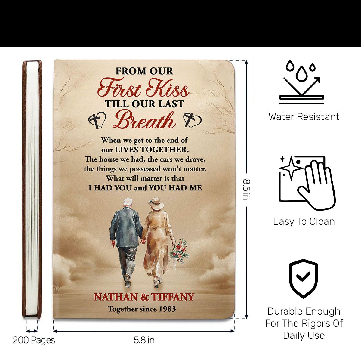From Our First Kiss Till Our Last Breath | Personalized Leather Cover Notebook