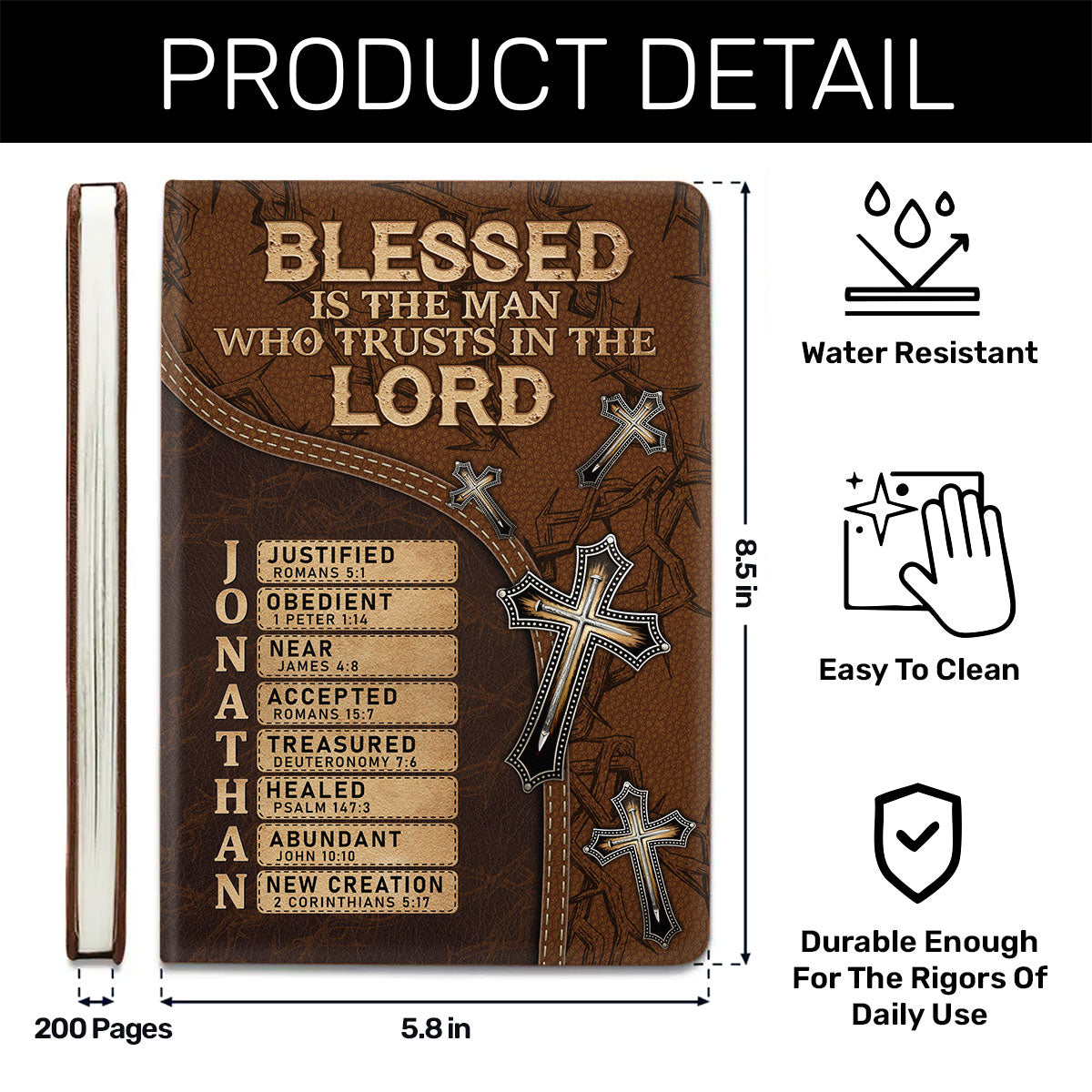 Blessed Is The Man Who Trusts In The Lord | Personalized Leather Cover Notebook