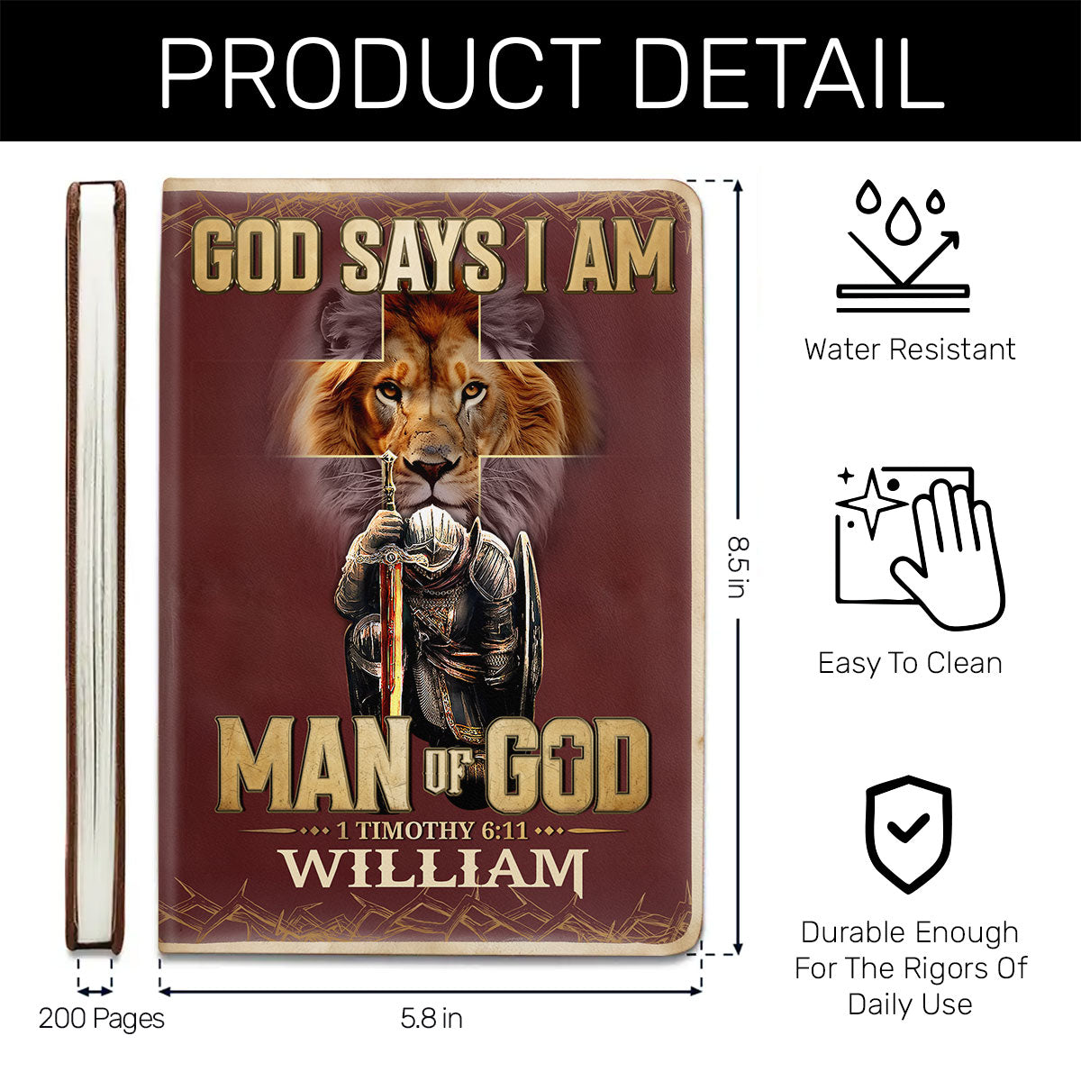 Man Of God Vintage Royal | Personalized Leather Cover Notebook