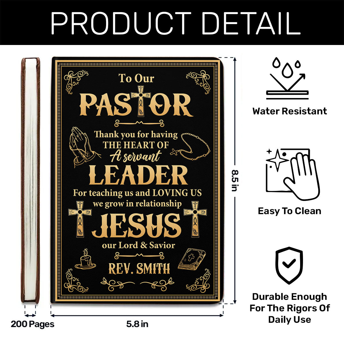 Thank You Pastor | Personalized Leather Cover Notebook