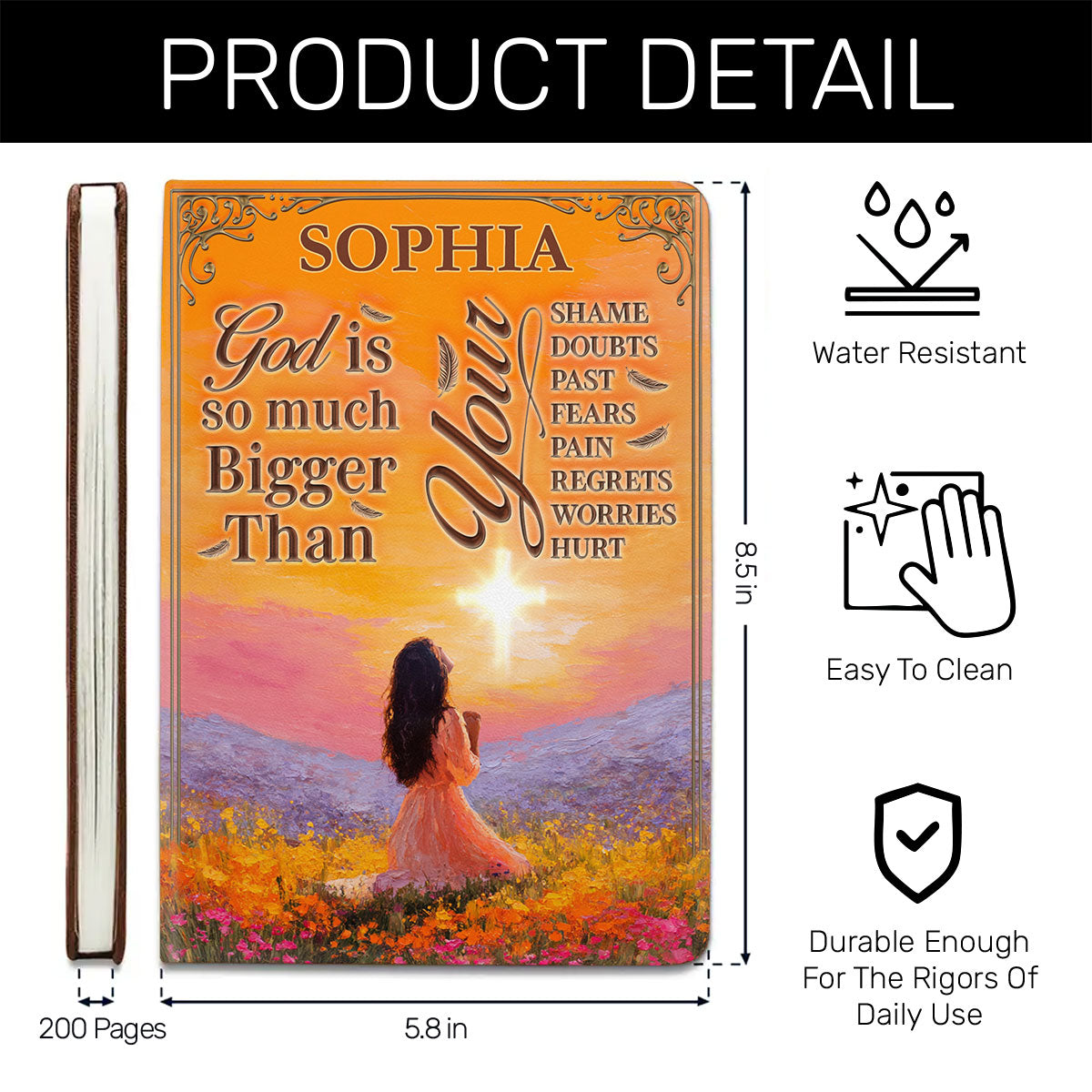 God Is So Much Bigger Than | Personalized Leather Cover Notebook