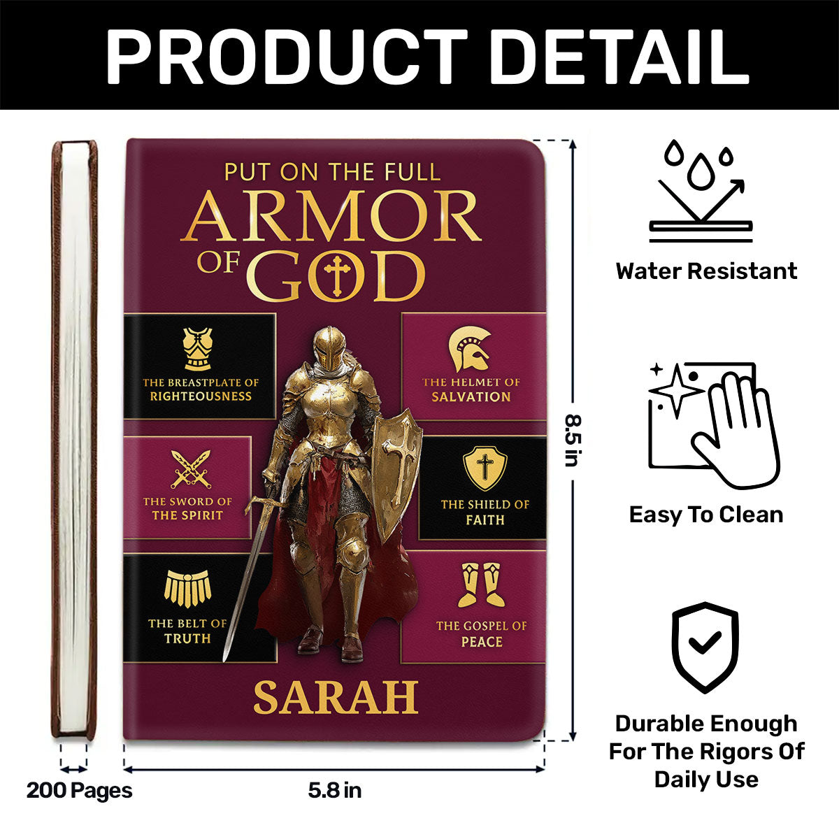 Put On The Full Armor Of God | Personalized Leather Cover Notebook