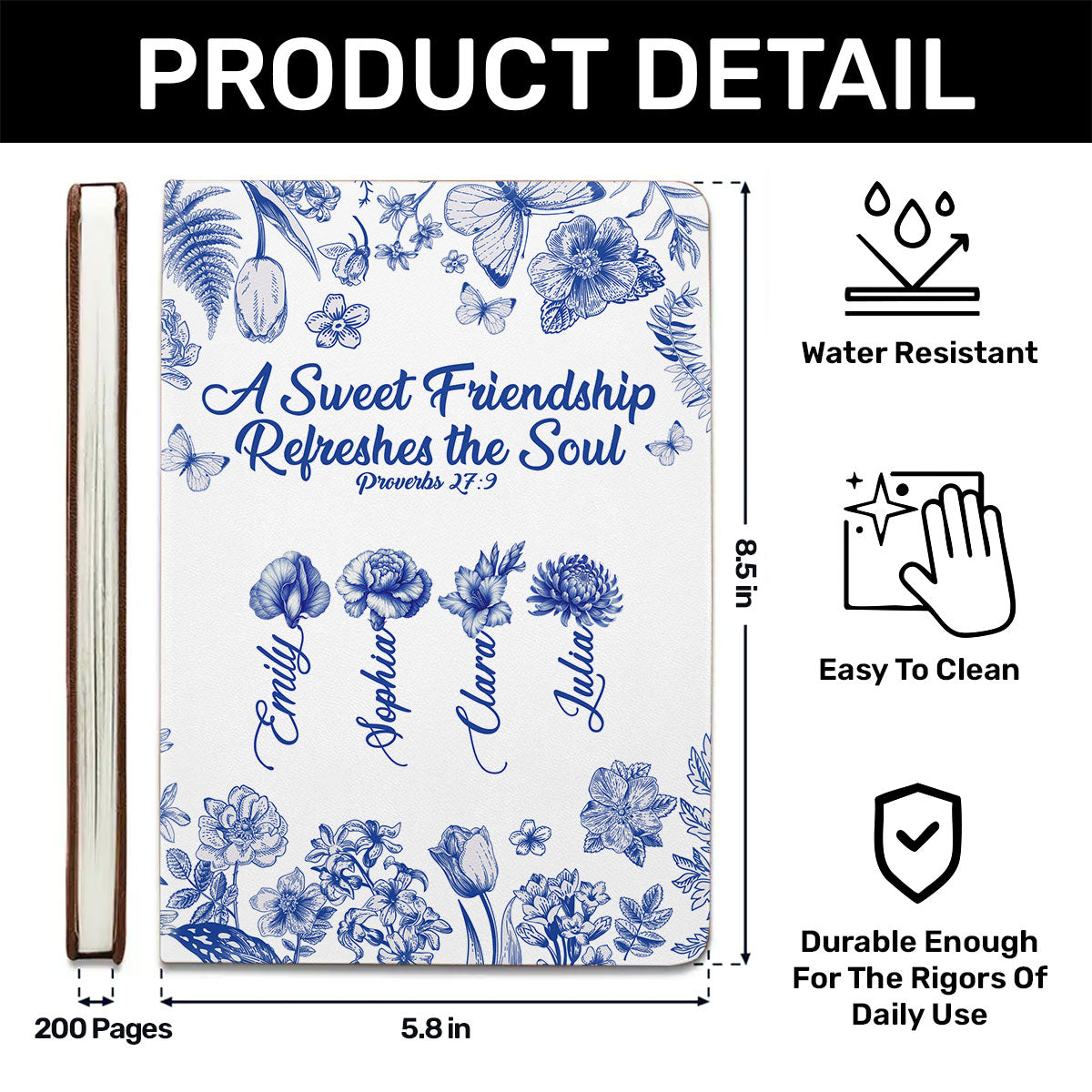 A Sweet Friendship Refreshes the Soul | Personalized Leather Cover Notebook