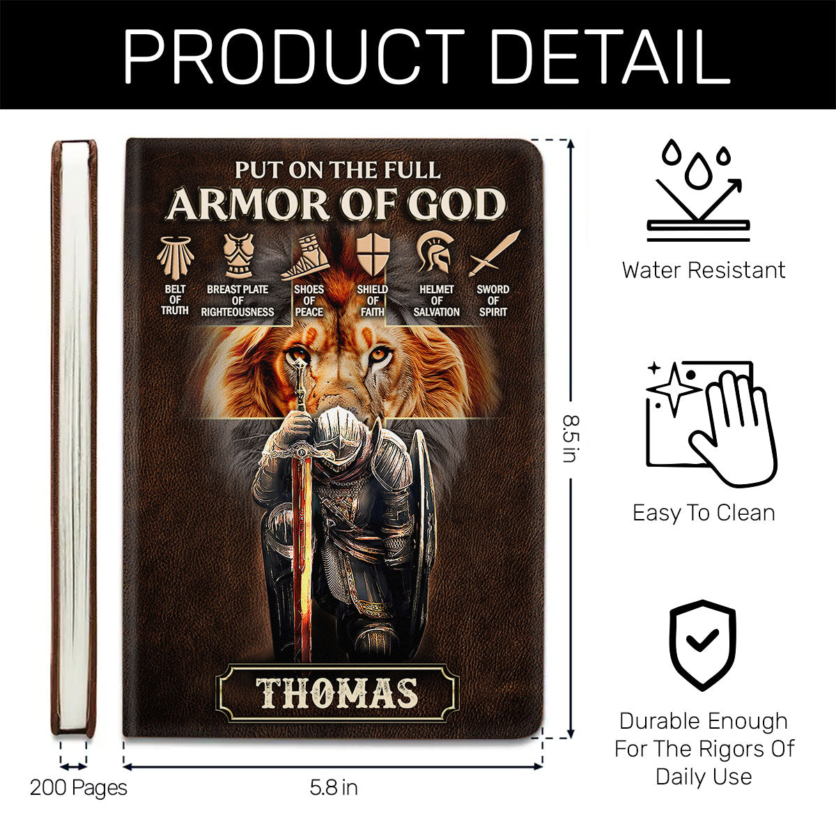 Put On The Full Armor Of God | Personalized Leather Cover Notebook