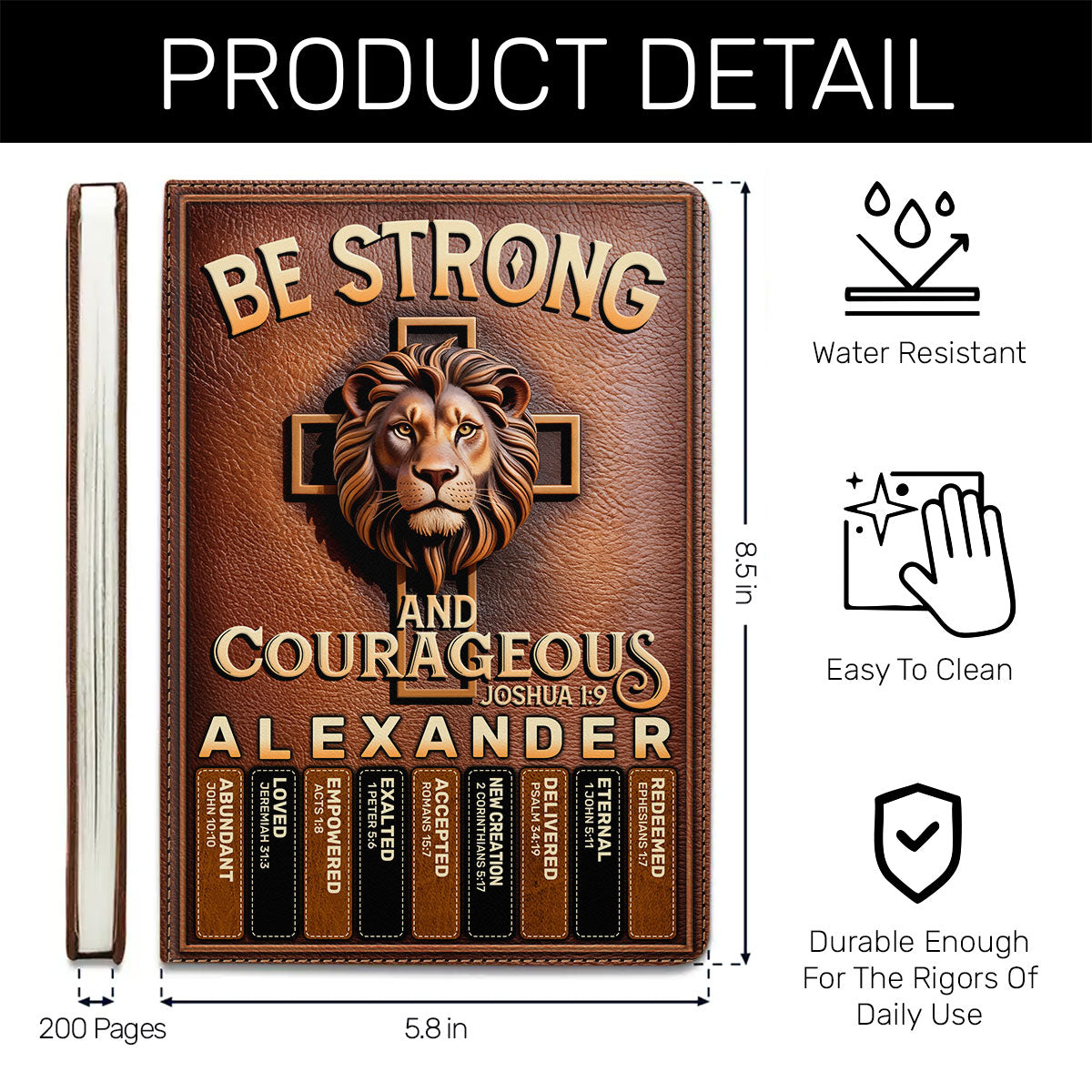 Be Strong And Courageous | Personalized Leather Cover Notebook