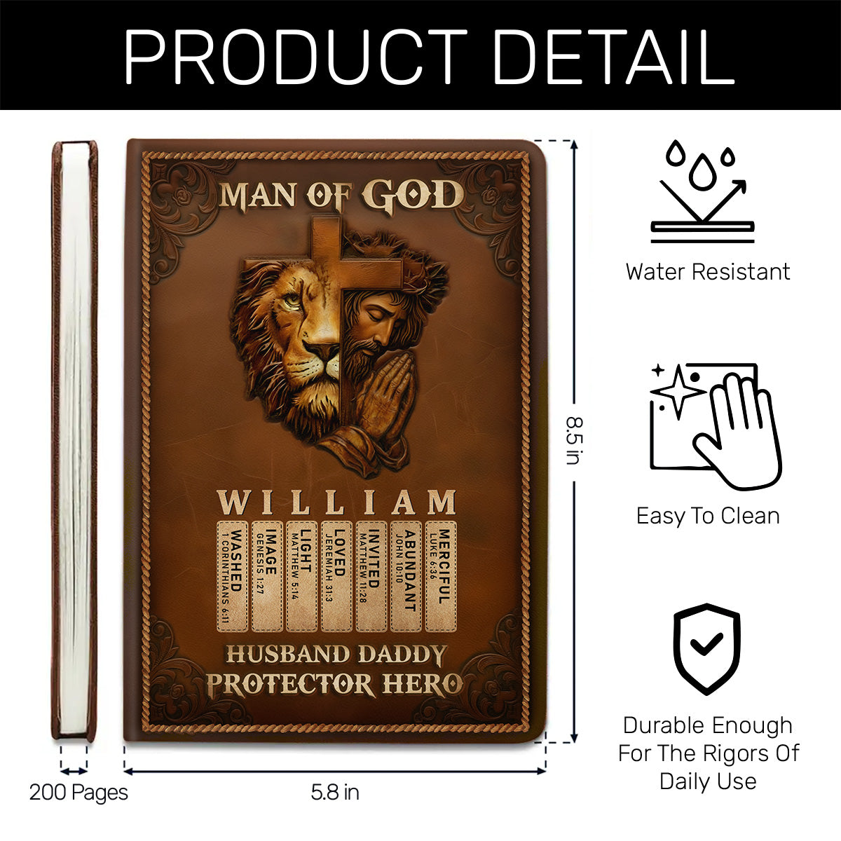 Man Of God Husband Dad Protector Hero | Personalized Leather Cover Notebook